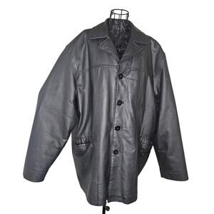 PELLE CUIR Black Smooth Leather COAT Lining size XL
